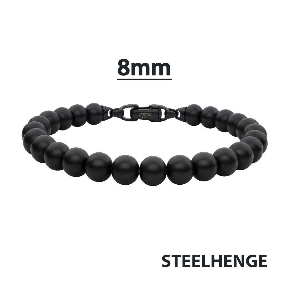 INOX Matte Black IP-Plated Stainless Steel 8MM Bead Bracelet
