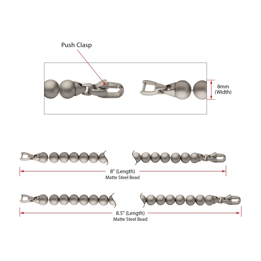 INOX Matte Finish Stainless Steel 8MM Bead Bracelet