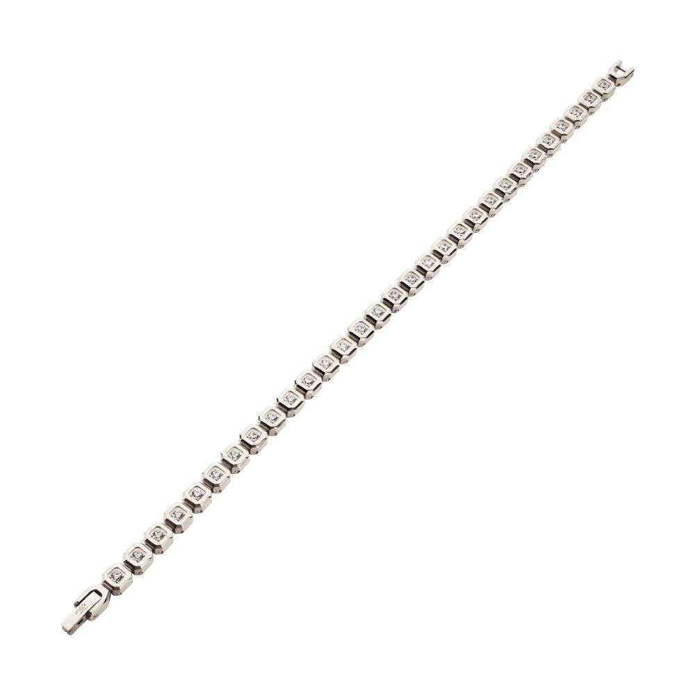 INOX Stainless Steel Lab-Created White Sapphire 6MM Octagon Link Golf Bracelet