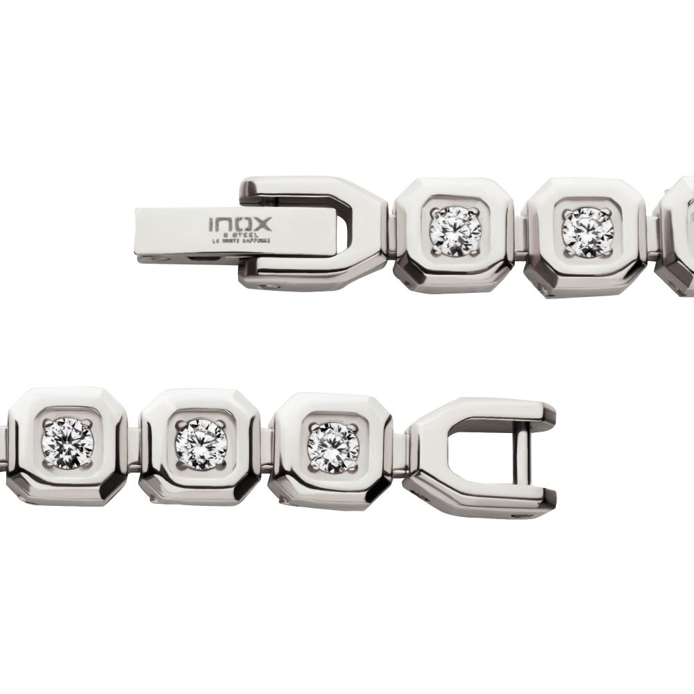 INOX Stainless Steel Lab-Created White Sapphire 6MM Octagon Link Golf Bracelet