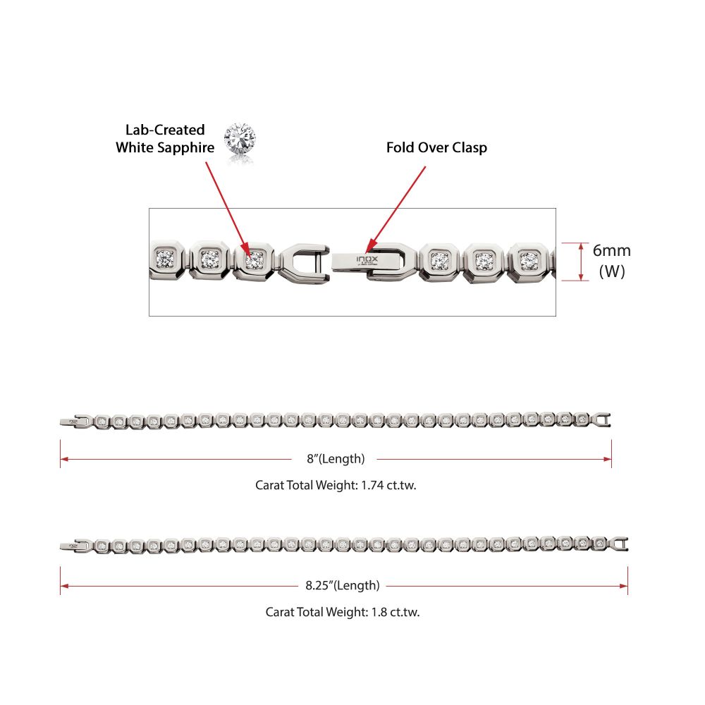 INOX Stainless Steel Lab-Created White Sapphire 6MM Octagon Link Golf Bracelet