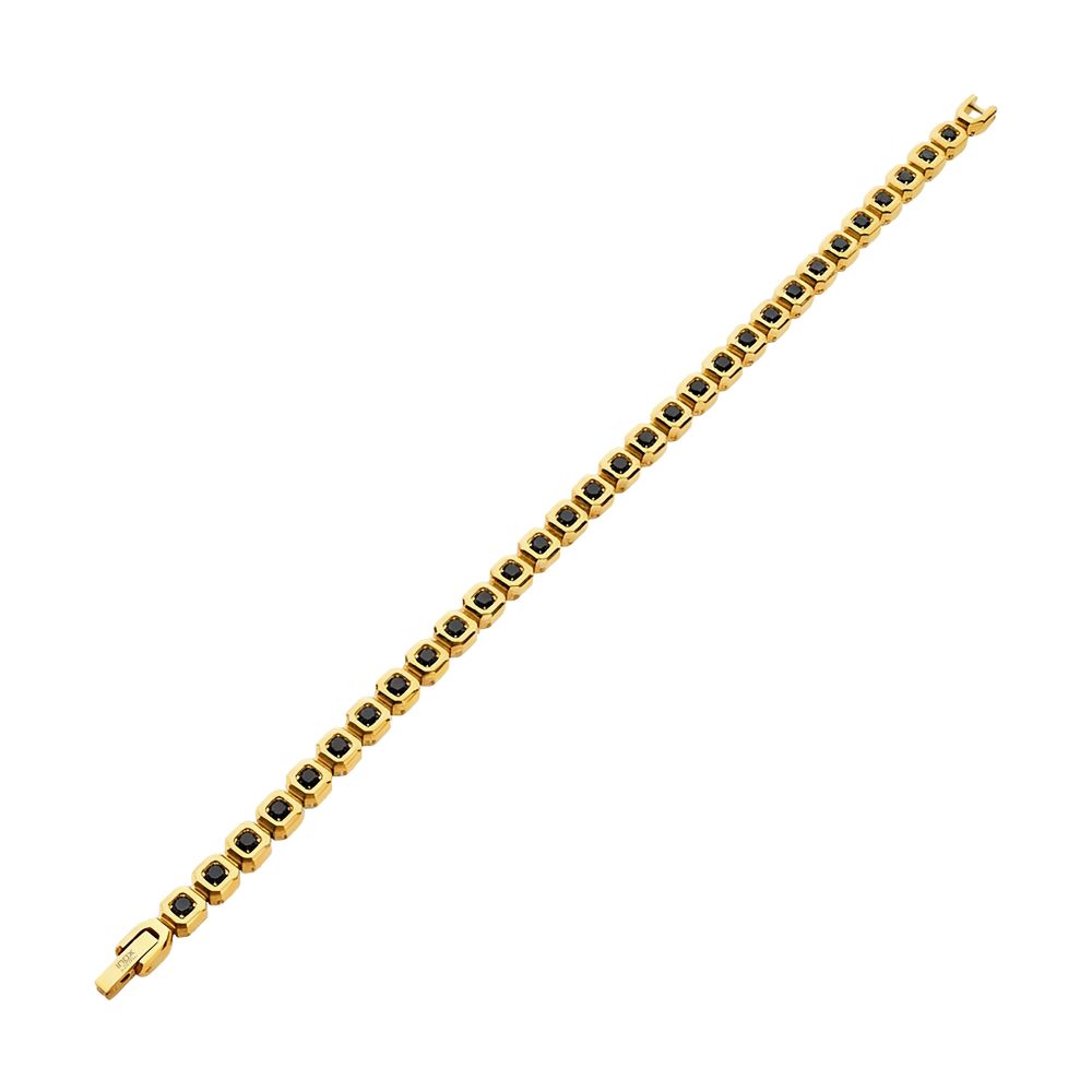 INOX IP-Gold-Plated Stainless Steel Natural Black Spinel 6MM Octagon Link Golf Bracelet