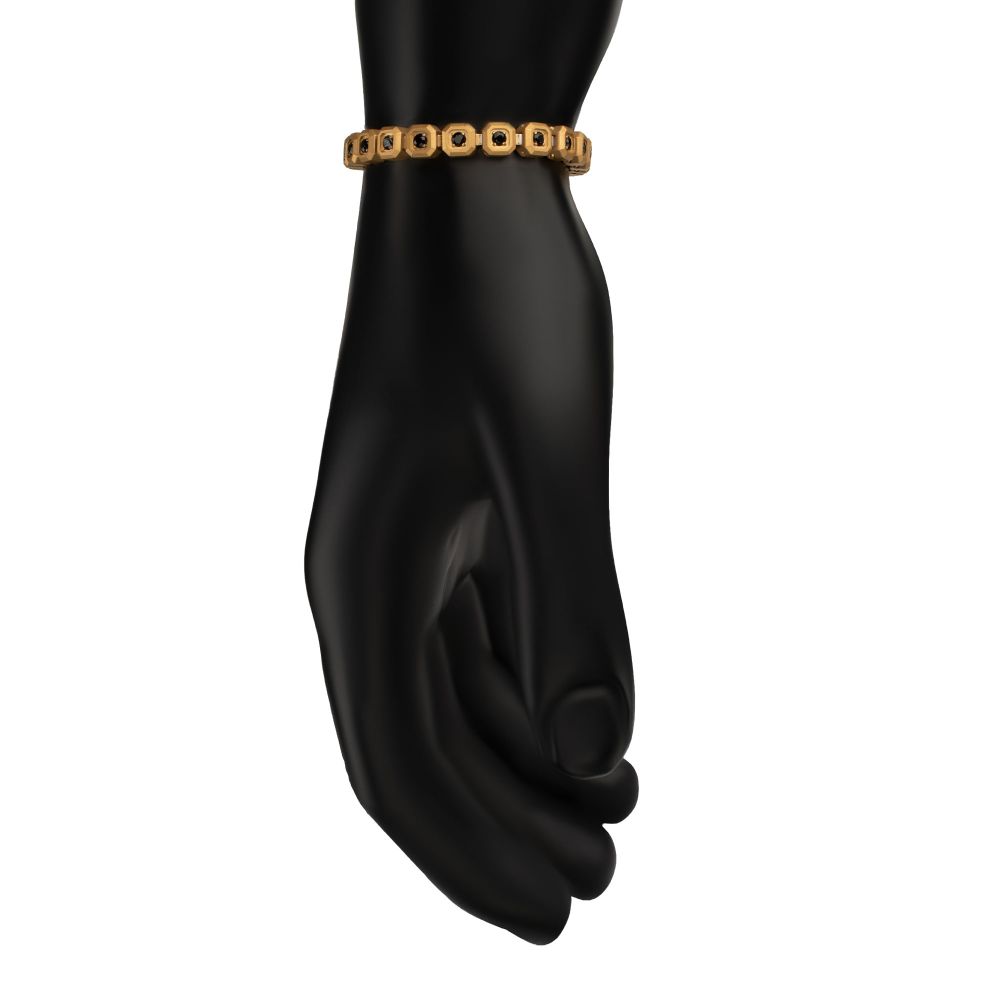 INOX IP-Gold-Plated Stainless Steel Natural Black Spinel 6MM Octagon Link Golf Bracelet