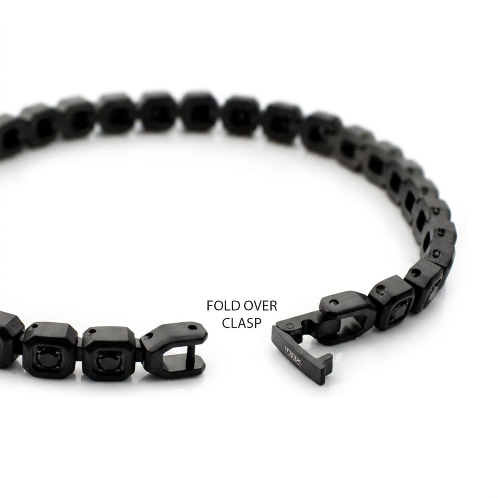 INOX Matte Black IP-Plated Stainless Steel Natural Black Spinel 6MM Octagon Link Golf Bracelet