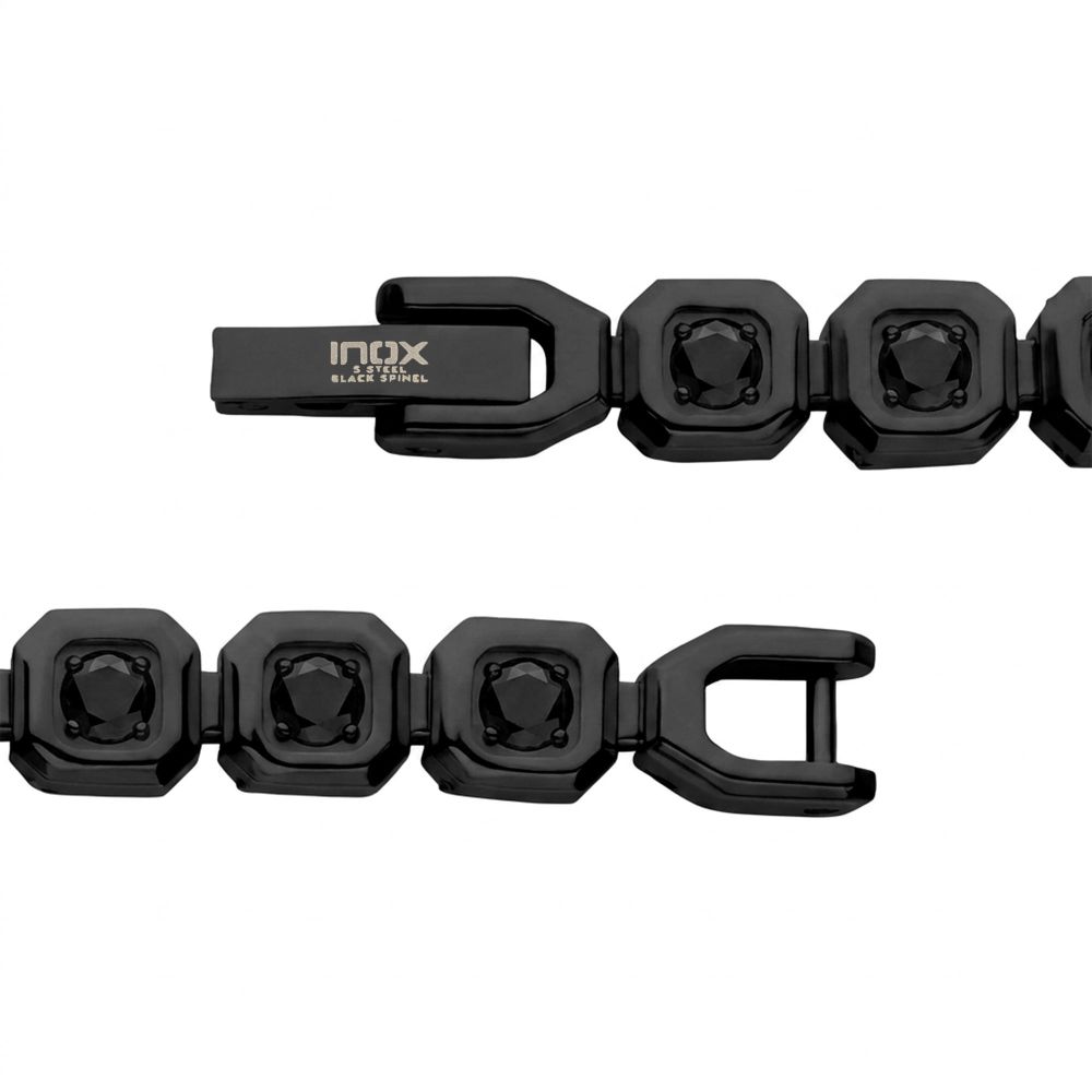 INOX Matte Black IP-Plated Stainless Steel Natural Black Spinel 6MM Octagon Link Golf Bracelet