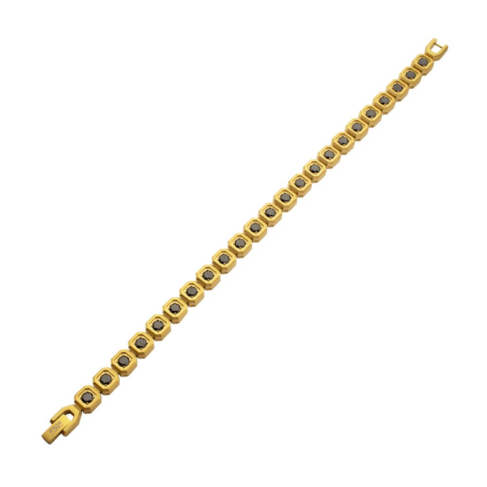 INOX IP-Gold-Plated Stainless Steel Natural Black Spinel 8MM Octagon Link Golf Bracelet