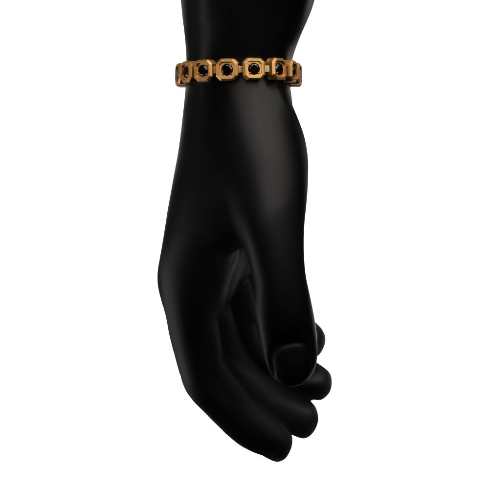 INOX IP-Gold-Plated Stainless Steel Natural Black Spinel 8MM Octagon Link Golf Bracelet
