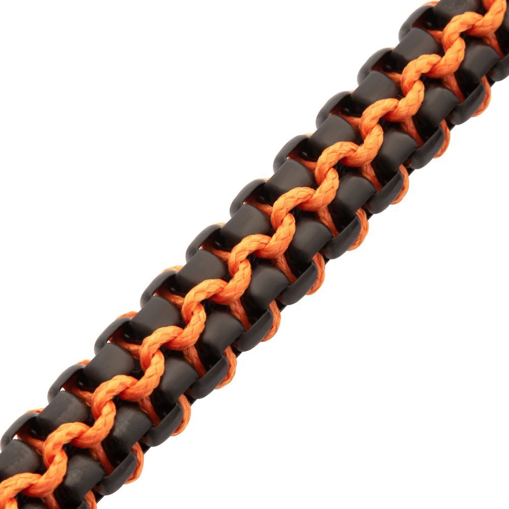 INOX Matte Finish Black IP Stainless Steel Box Chain with Orange Wax Cord Bracelet