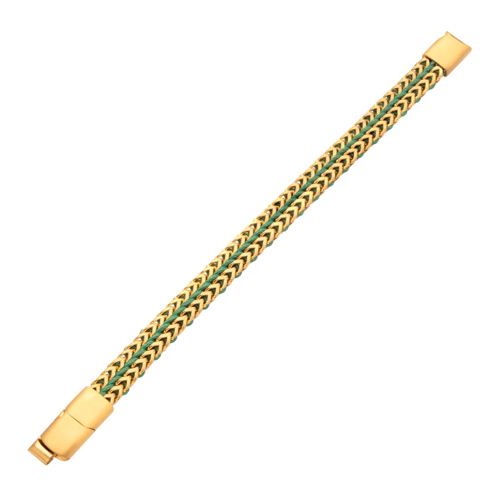 INOX Matte Finish Gold IP Stainless Steel Foxtail Chain with Richer Green Wax Cord Bracelet