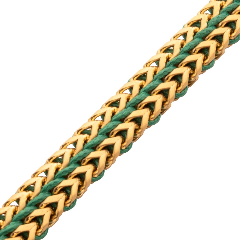 INOX Matte Finish Gold IP Stainless Steel Foxtail Chain with Richer Green Wax Cord Bracelet