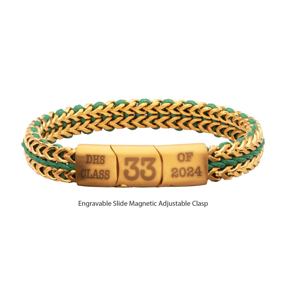 INOX Matte Finish Gold IP Stainless Steel Foxtail Chain with Richer Green Wax Cord Bracelet