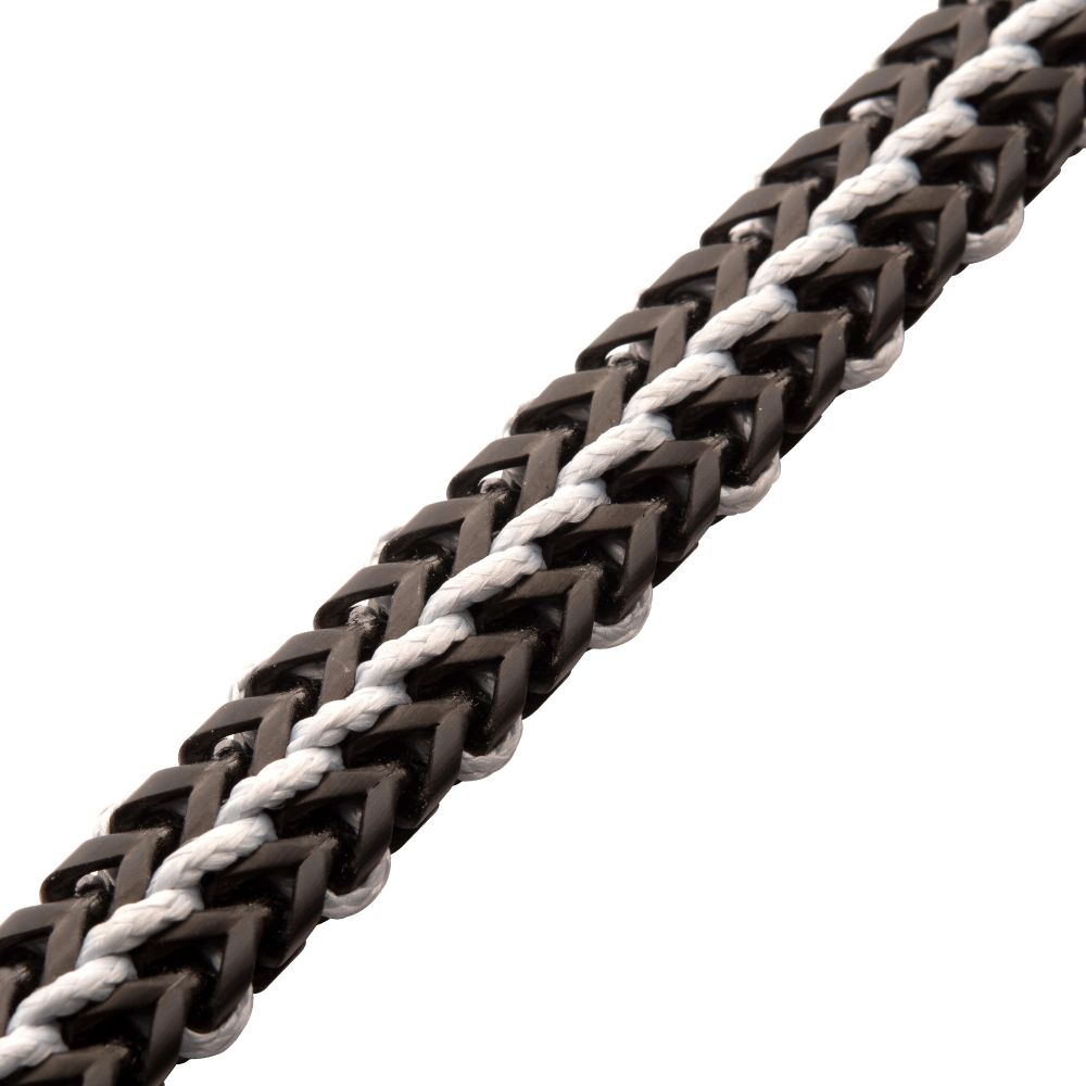 INOX Matte Finish Black IP Stainless Steel Foxtail Chain with White Wax Cord Bracelet