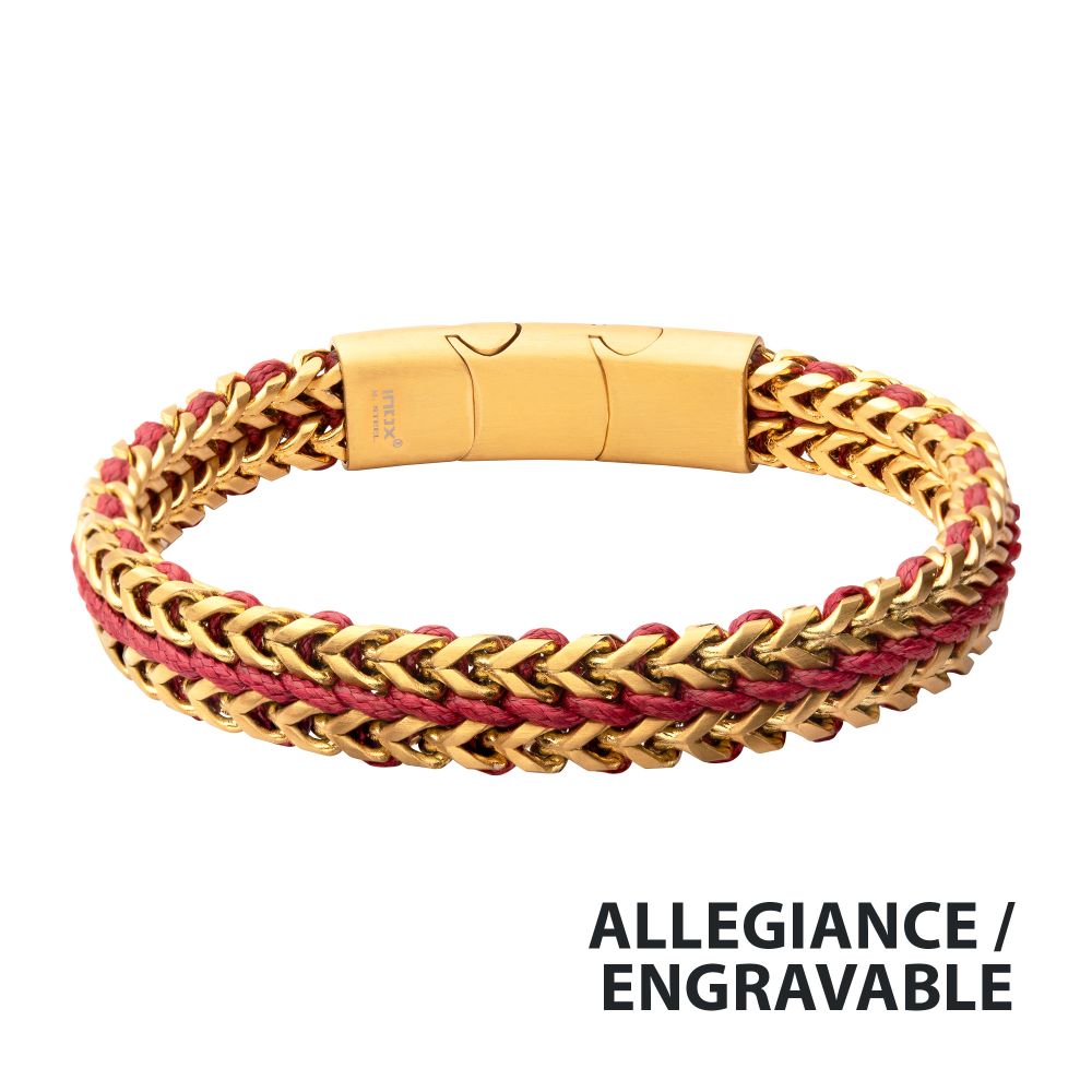 INOX Matte Finish Gold IP Stainless Steel Foxtail Chain with Red Wax Cord Bracelet