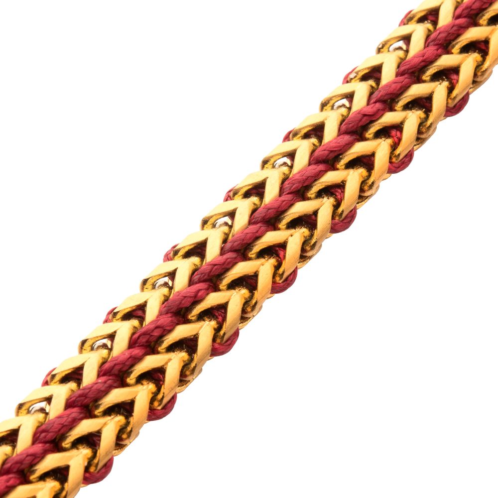 INOX Matte Finish Gold IP Stainless Steel Foxtail Chain with Red Wax Cord Bracelet