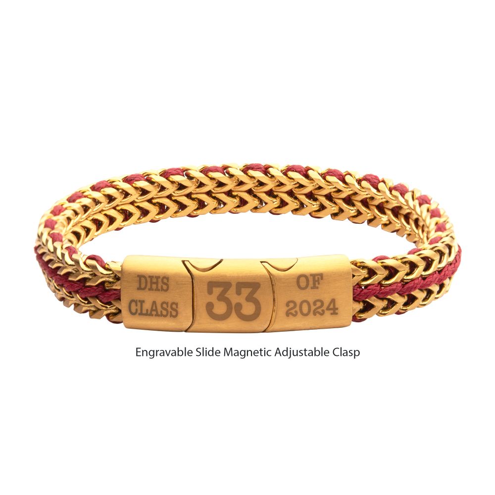 INOX Matte Finish Gold IP Stainless Steel Foxtail Chain with Red Wax Cord Bracelet