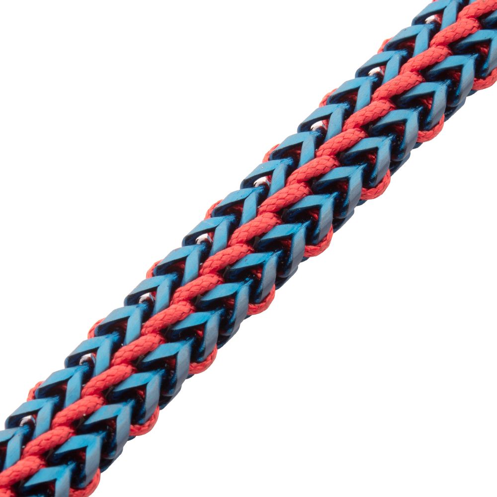 INOX Matte Finish Blue IP Stainless Steel Foxtail Chain with Red Wax Cord Bracelet