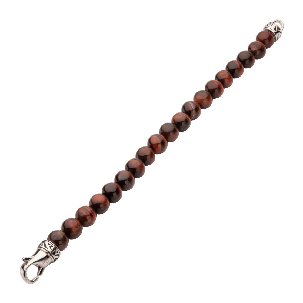 INOX 10mm Red Tiger Eye Stone Bead 8.5" Bracelet