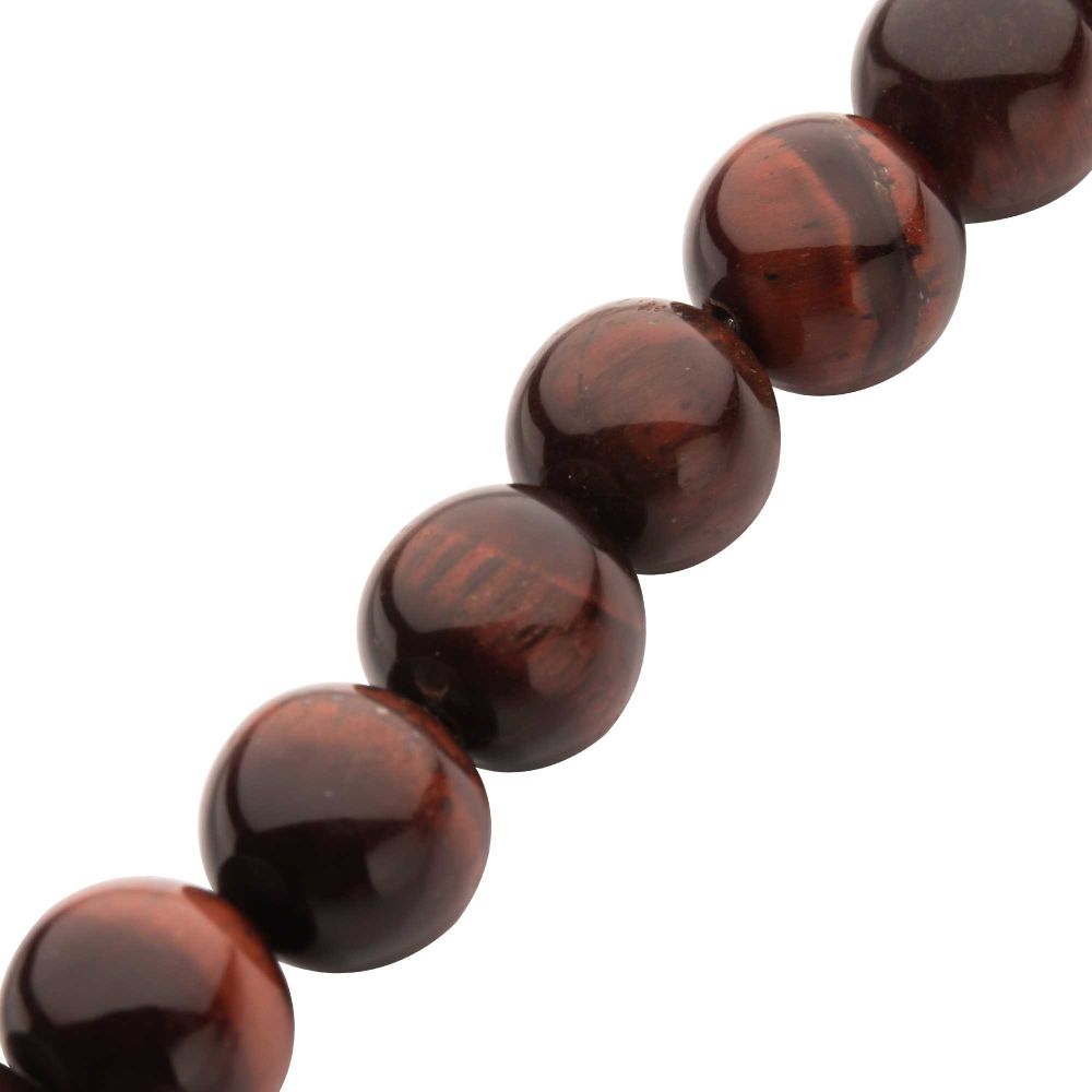 INOX 10mm Red Tiger Eye Stone Bead 8.5" Bracelet