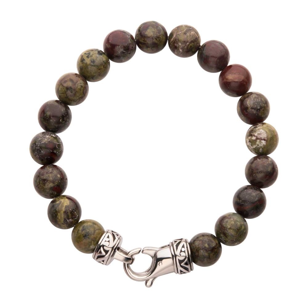 INOX 10mm Dragon Blood Jasper Stone Bead 8.5" Bracelet