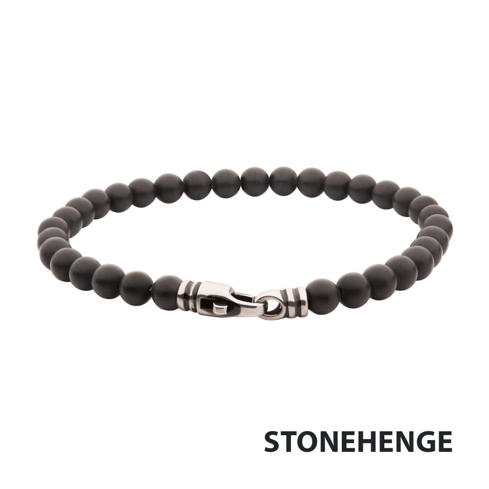 INOX 6mm Black Onyx Stone Bead 8.5" Bracelet