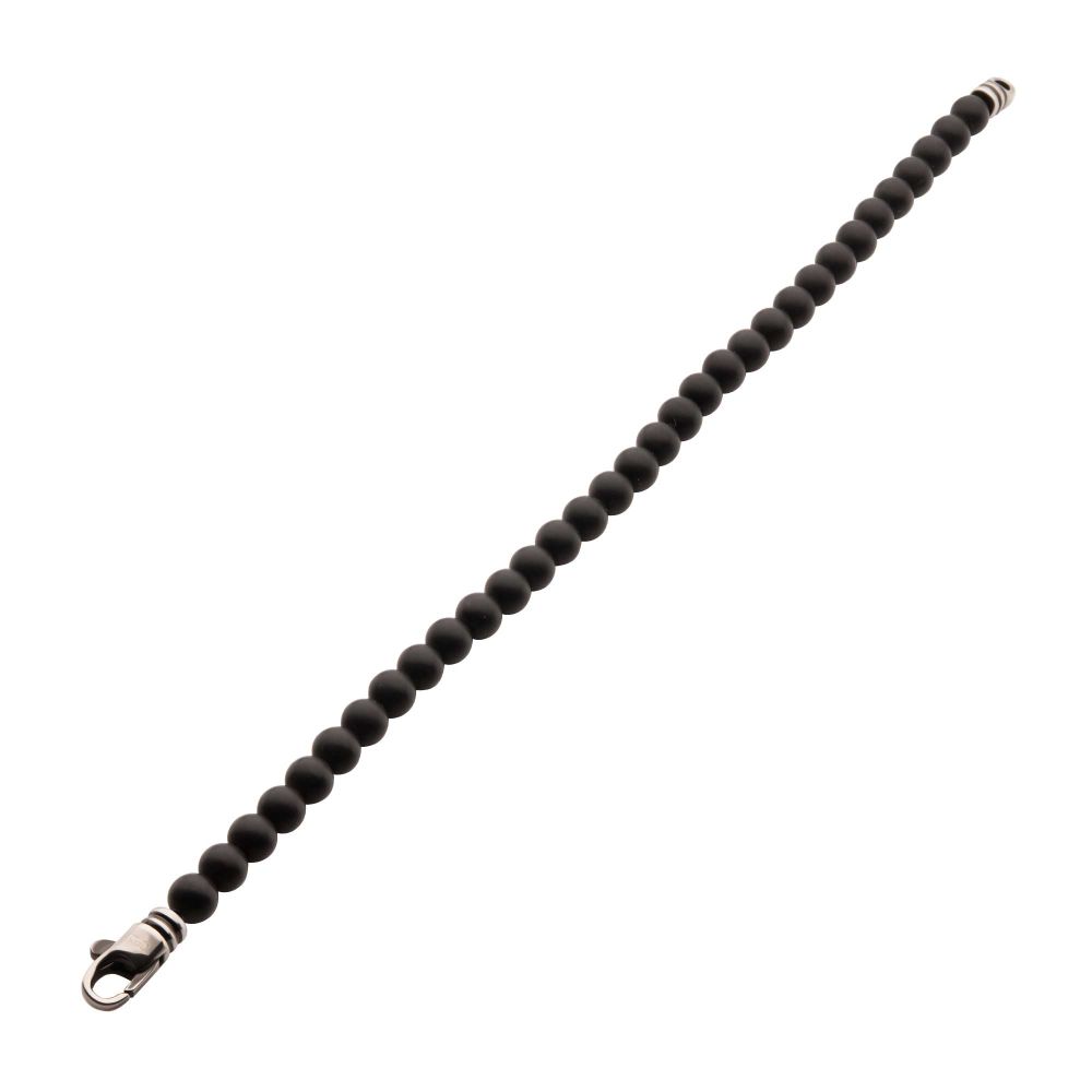INOX 6mm Black Onyx Stone Bead 8.5" Bracelet