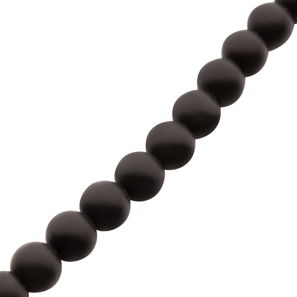 INOX 6mm Black Onyx Stone Bead 8.5" Bracelet