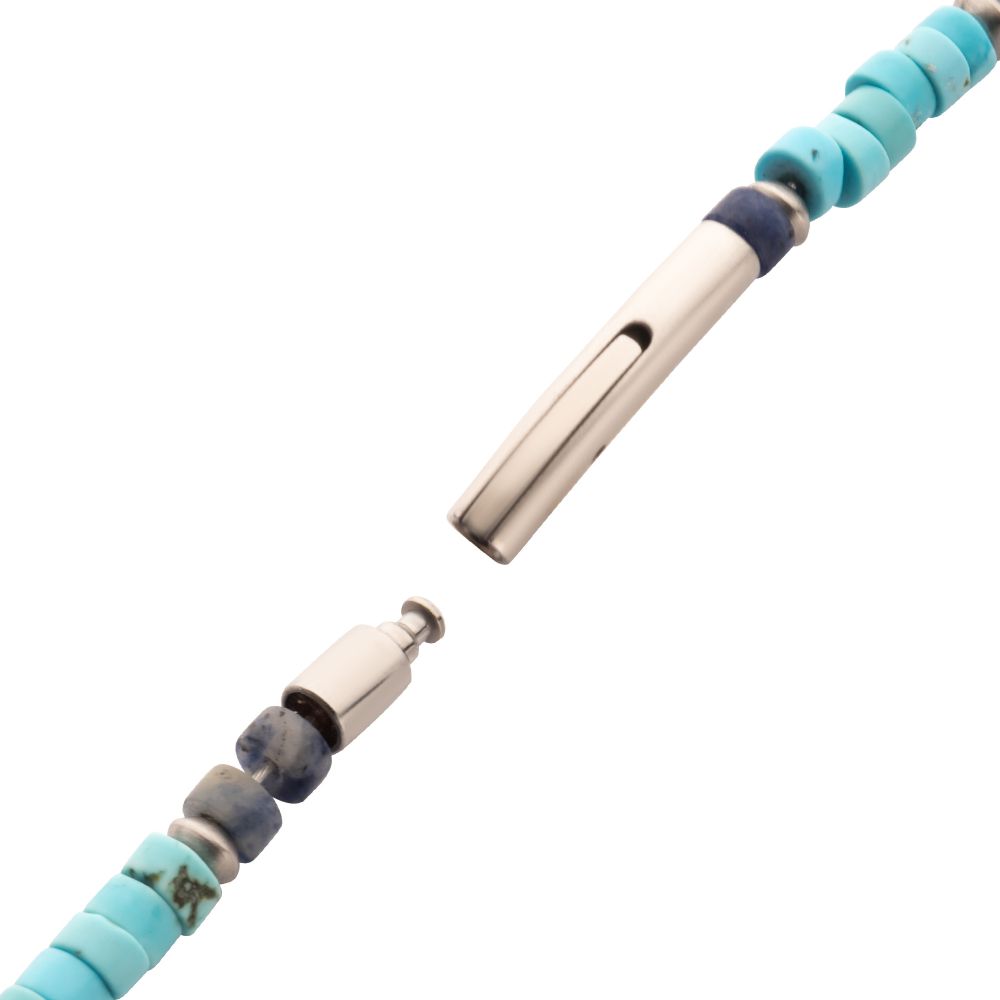Clasp View INOX Azure Voyager (Turquoise / Sodalite) Heishi Bead Bracelet
