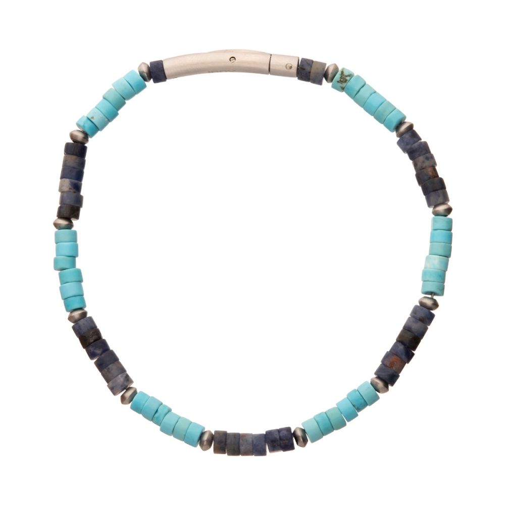 Side Profile INOX Azure Voyager (Turquoise / Sodalite) Heishi Bead Bracelet