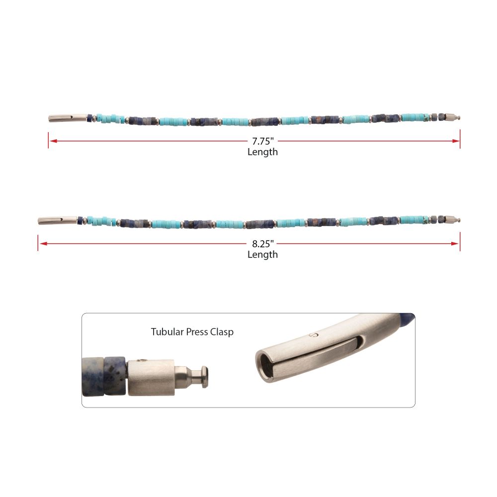 Length View INOX Azure Voyager (Turquoise / Sodalite) Heishi Bead Bracelet