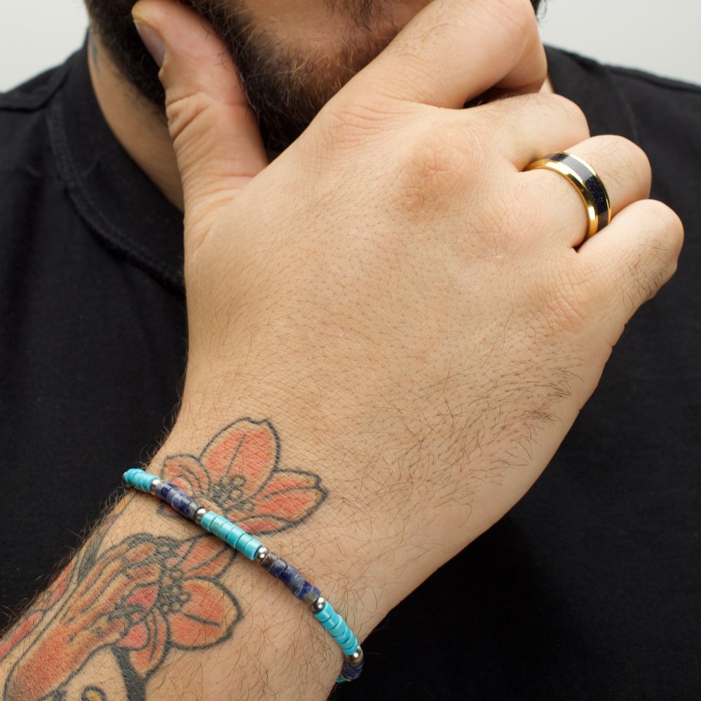 Arm View INOX Azure Voyager (Turquoise / Sodalite) Heishi Bead Bracelet
