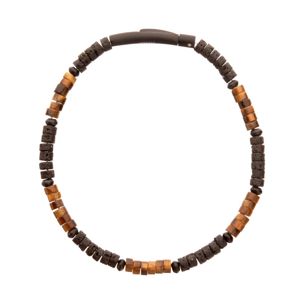 Side View INOX Magma Tiger (Tiger-eye / Lava) Heishi Bead Bracelet
