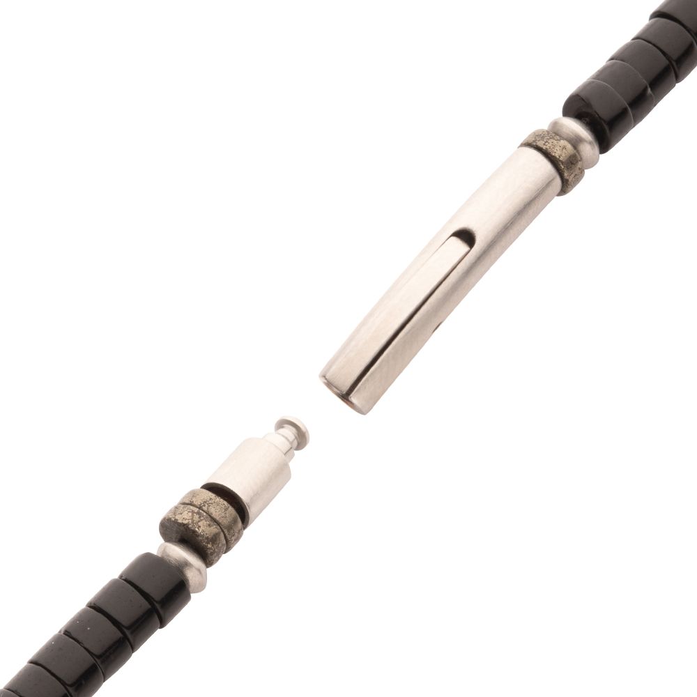 Clasp View INOX Pyro Sentinel (Onyx / Pyrite / Tiger-eye) Heishi Bead Bracelet