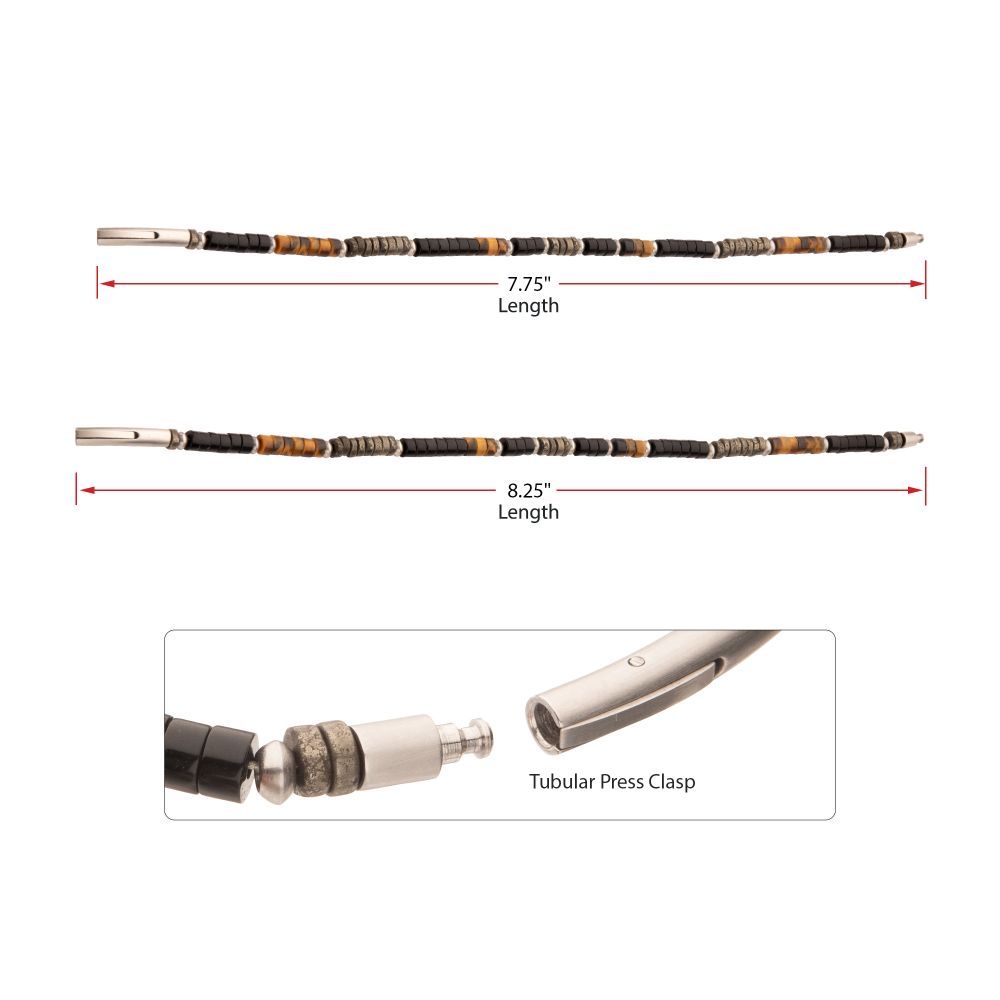 Length View INOX Pyro Sentinel (Onyx / Pyrite / Tiger-eye) Heishi Bead Bracelet