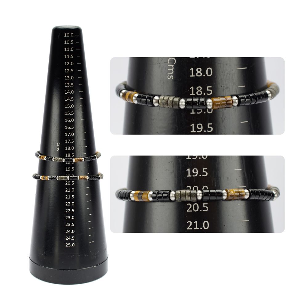 Measurement View INOX Pyro Sentinel (Onyx / Pyrite / Tiger-eye) Heishi Bead Bracelet