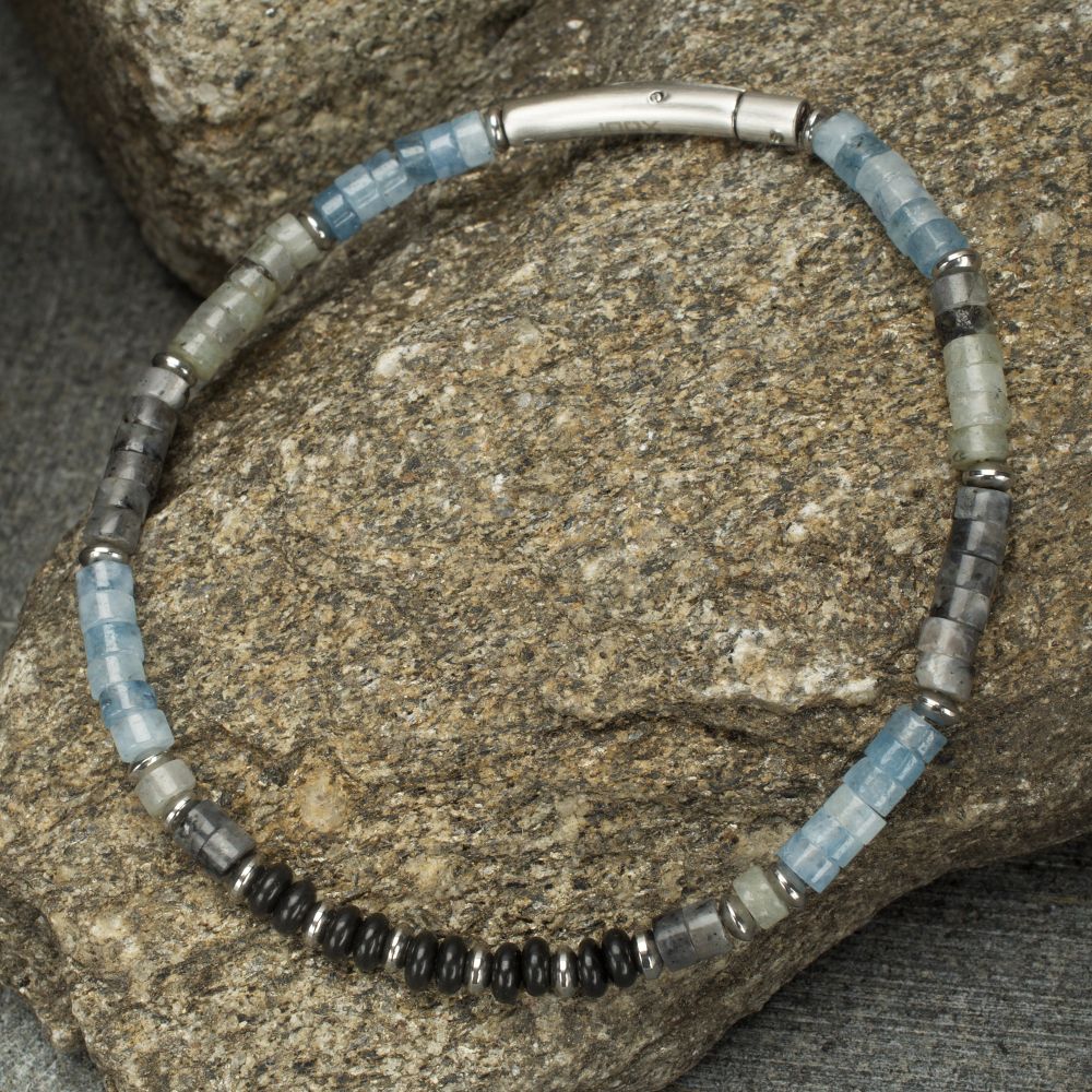 Alternate View INOX Tundra (Labradorite / Aquamarine / Moonstone) Heishi Bead Bracelet