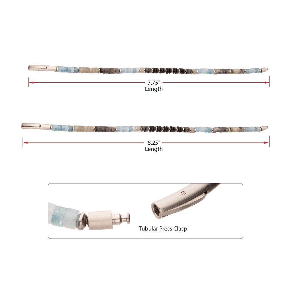 Length View INOX Tundra (Labradorite / Aquamarine / Moonstone) Heishi Bead Bracelet