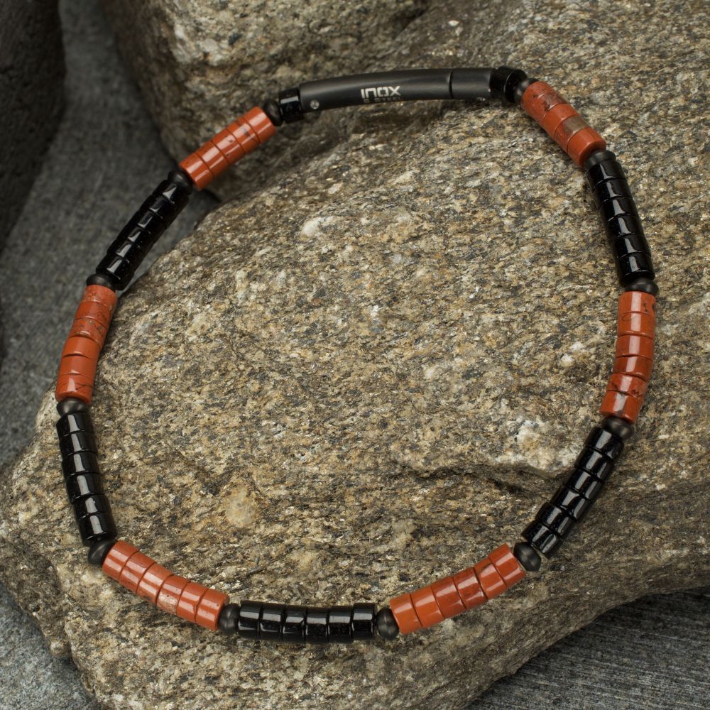 Alternative Side View Inox Inferno (Red Jasper / Onyx) Heishi Bead Bracelet