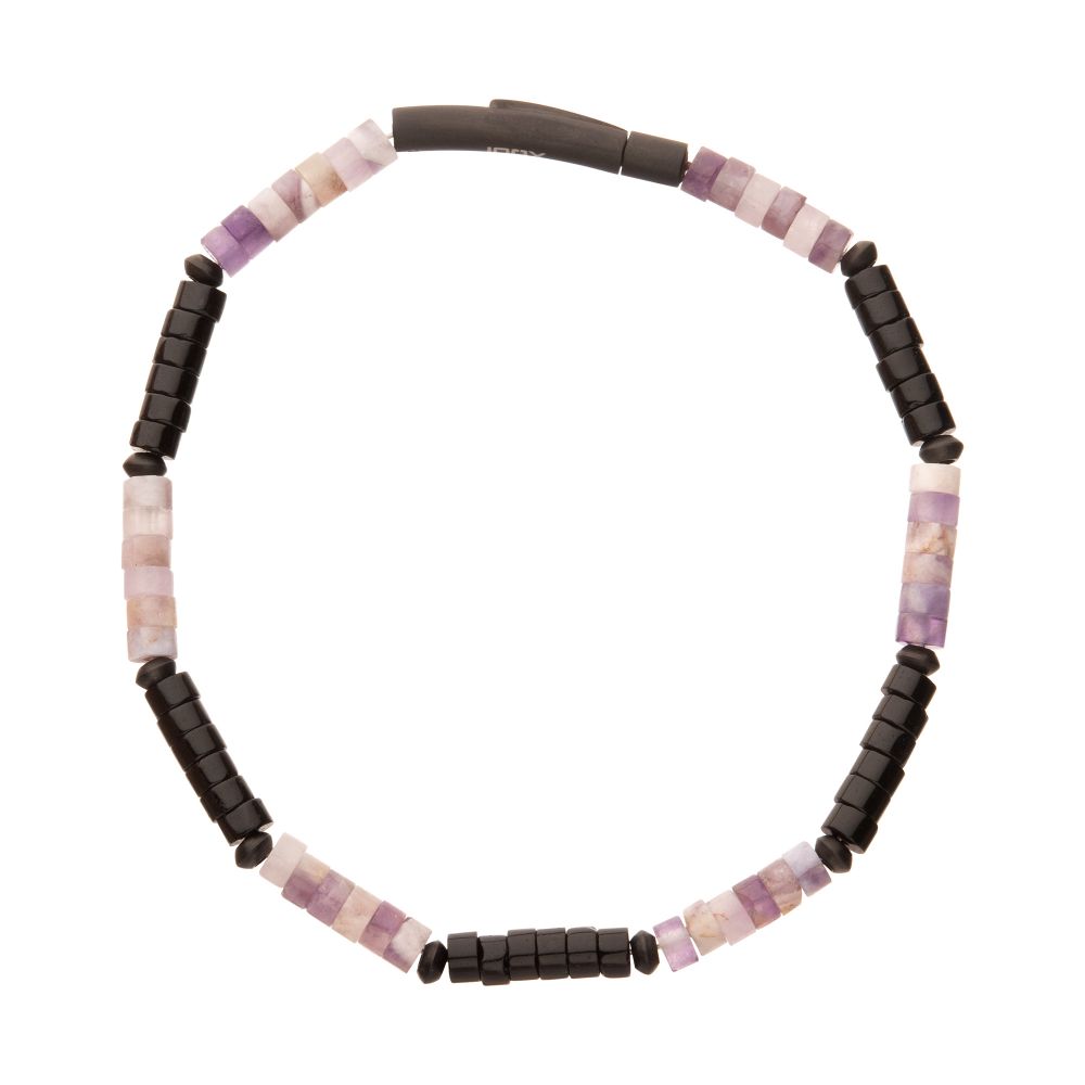 Side View INOX Imperial Dusk (Amethyst / Onyx) Heishi Bead Bracelet 