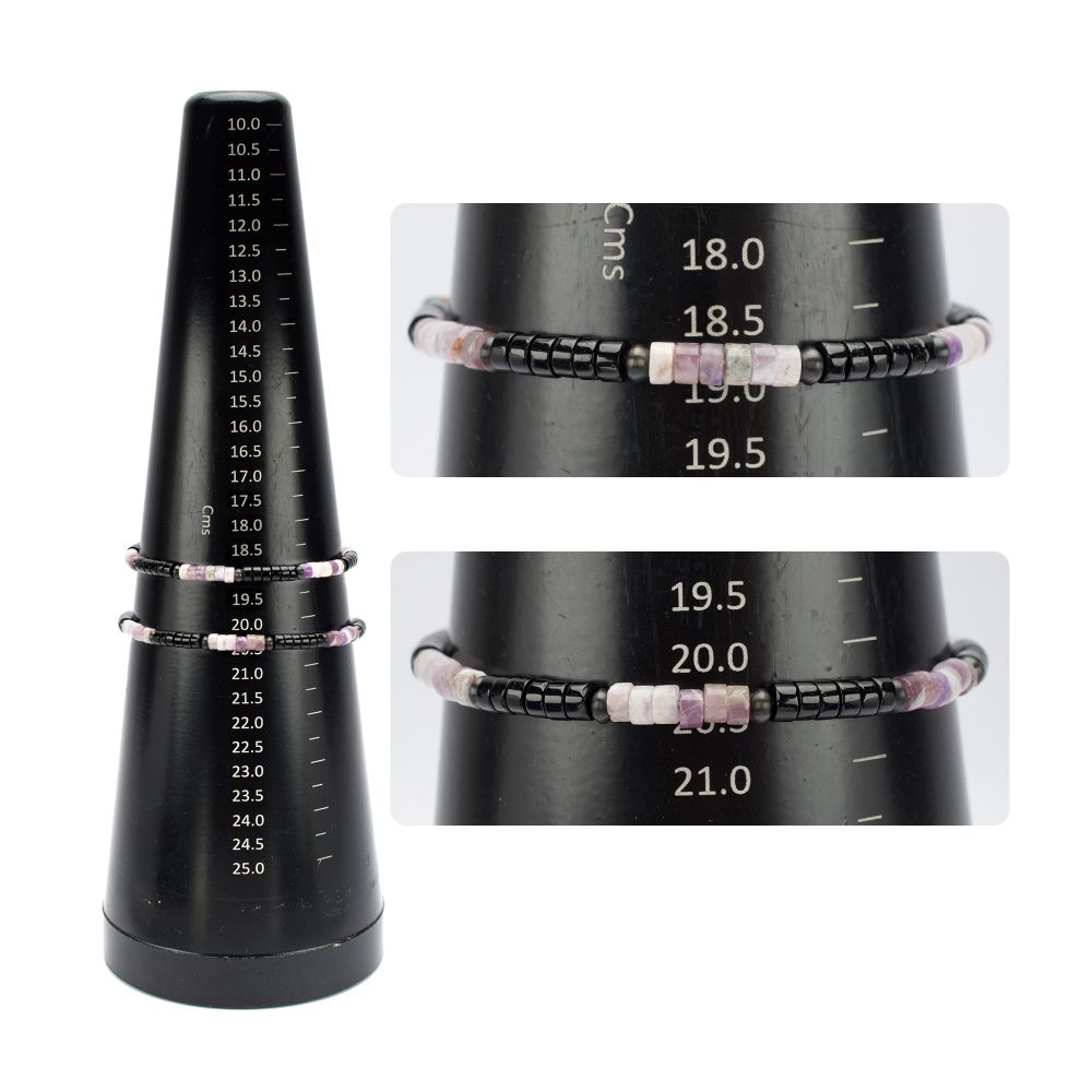 Measurement View INOX Imperial Dusk (Amethyst / Onyx) Heishi Bead Bracelet