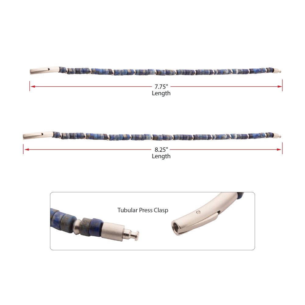 Info View INOX RiverRunner (Blue Lapis Lazuli) Heishi Bead Bracelet