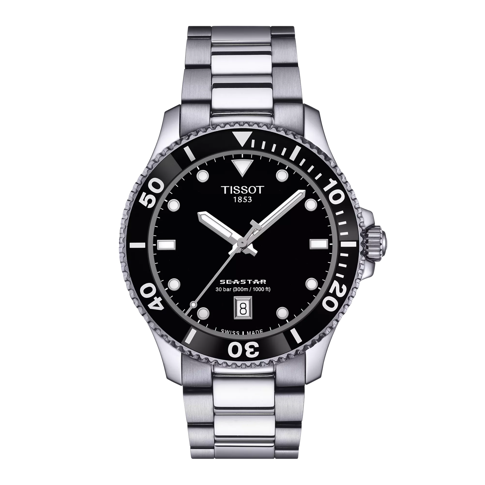 Tissot Seastar 1000 40mm Men's Swiss Quartz Silver Dial Black Face Watch