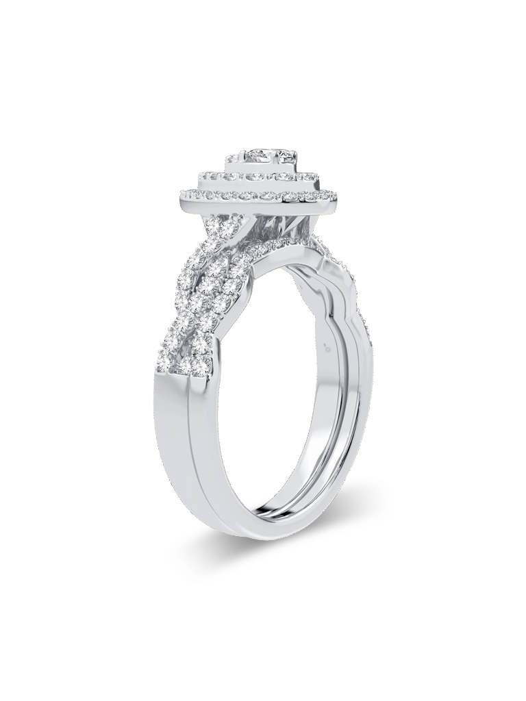 10K White Gold "ZARA" 1/2CT. Diamond Pear-Frame Double-Halo Cluster Wedding Set