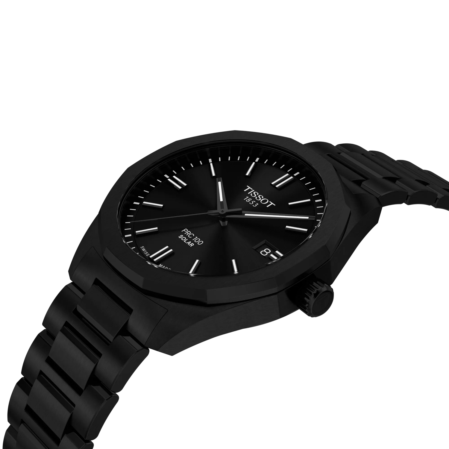 Black Tissot watch on a white background