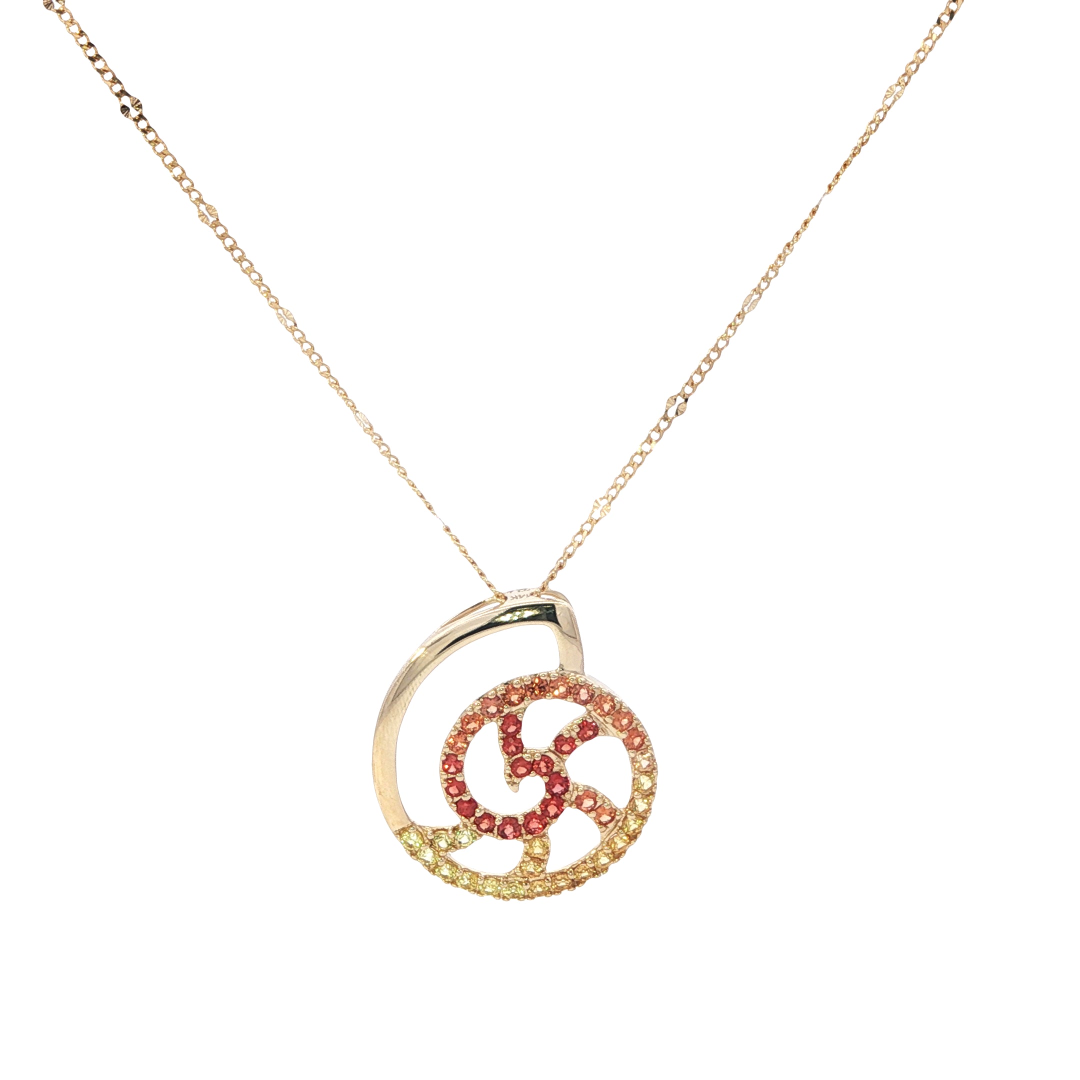  14K Yellow Gold Multi Color Spiral Pendant
