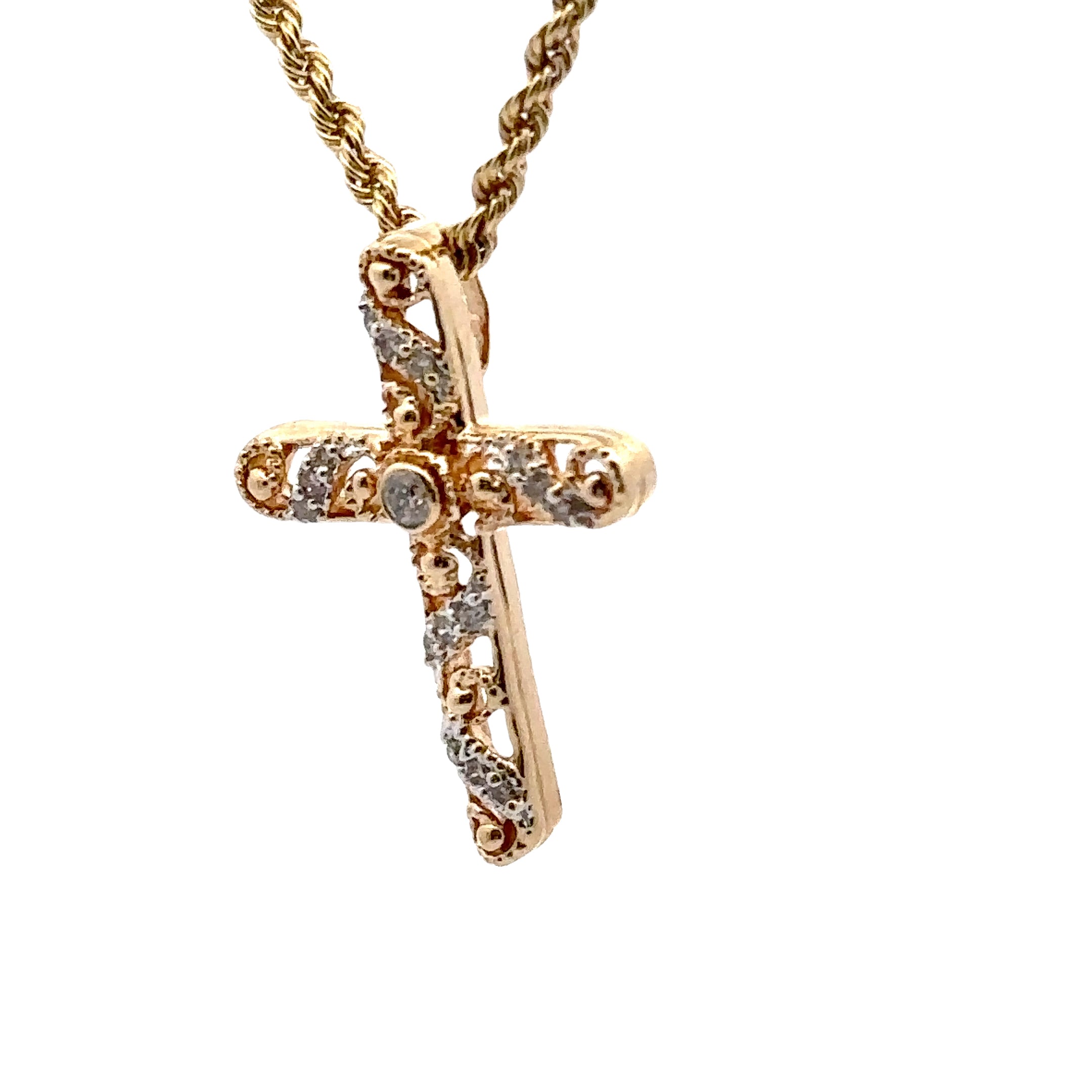 Estate Collection: 14K Yellow Gold Diamond Cross Pendant With Chain