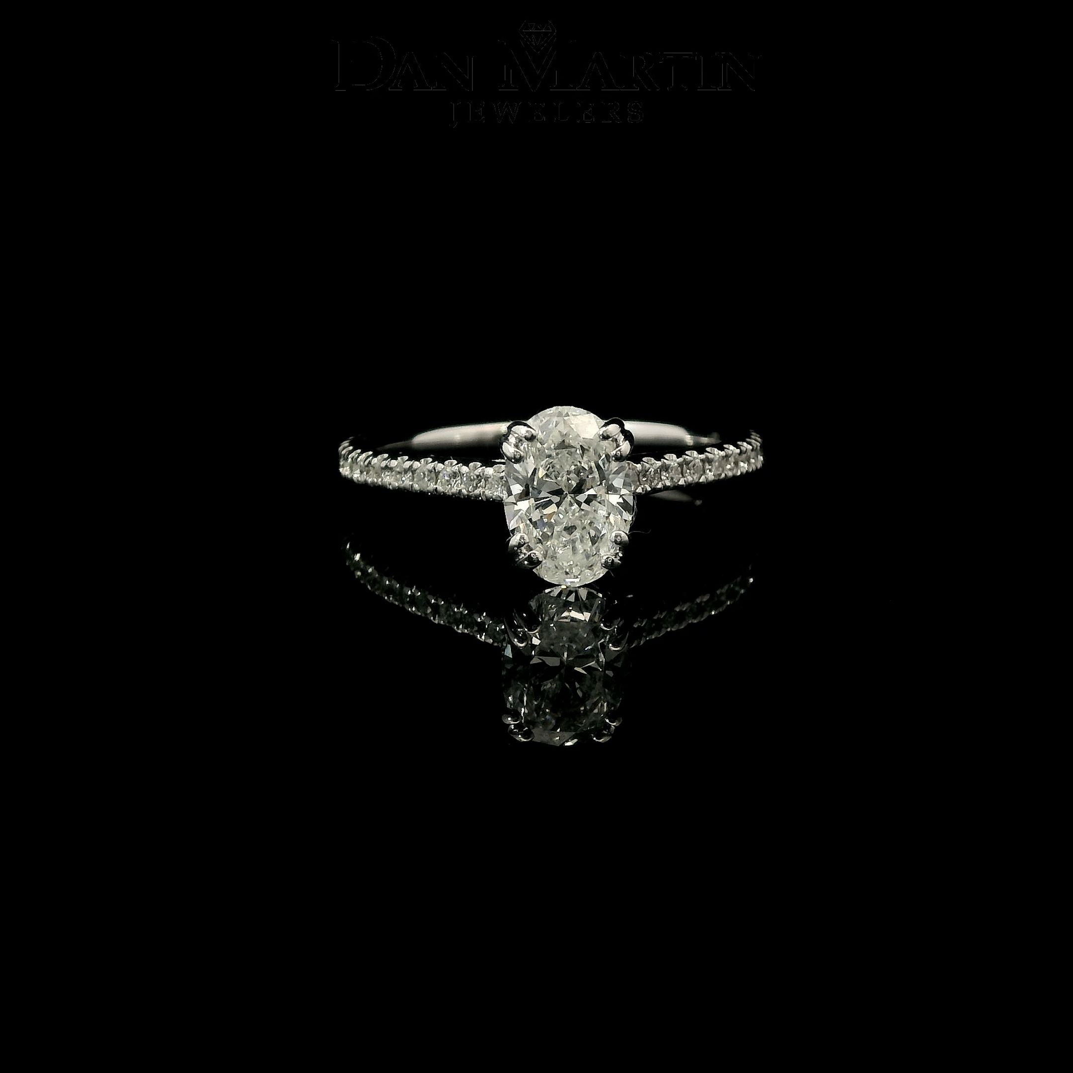 The "Madeline" — 14K White Gold Certified 1-1/2CTW. Oval-Cut Diamond Accented Solitaire Engagement Ring & Wedding Band Set