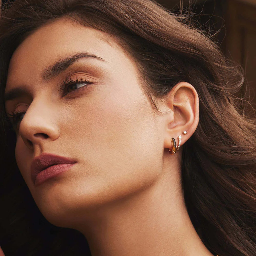 Model View Ania Haie Gold Sparkling Pavé Huggie Hoop Earrings
