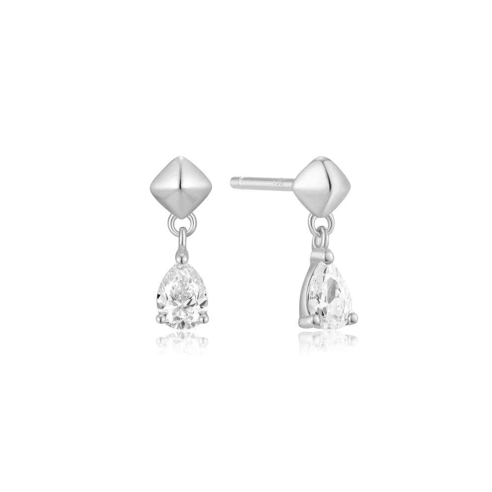 Front View Ania Haie Silver Pyramid Dangle Threaded Stud Earrings
