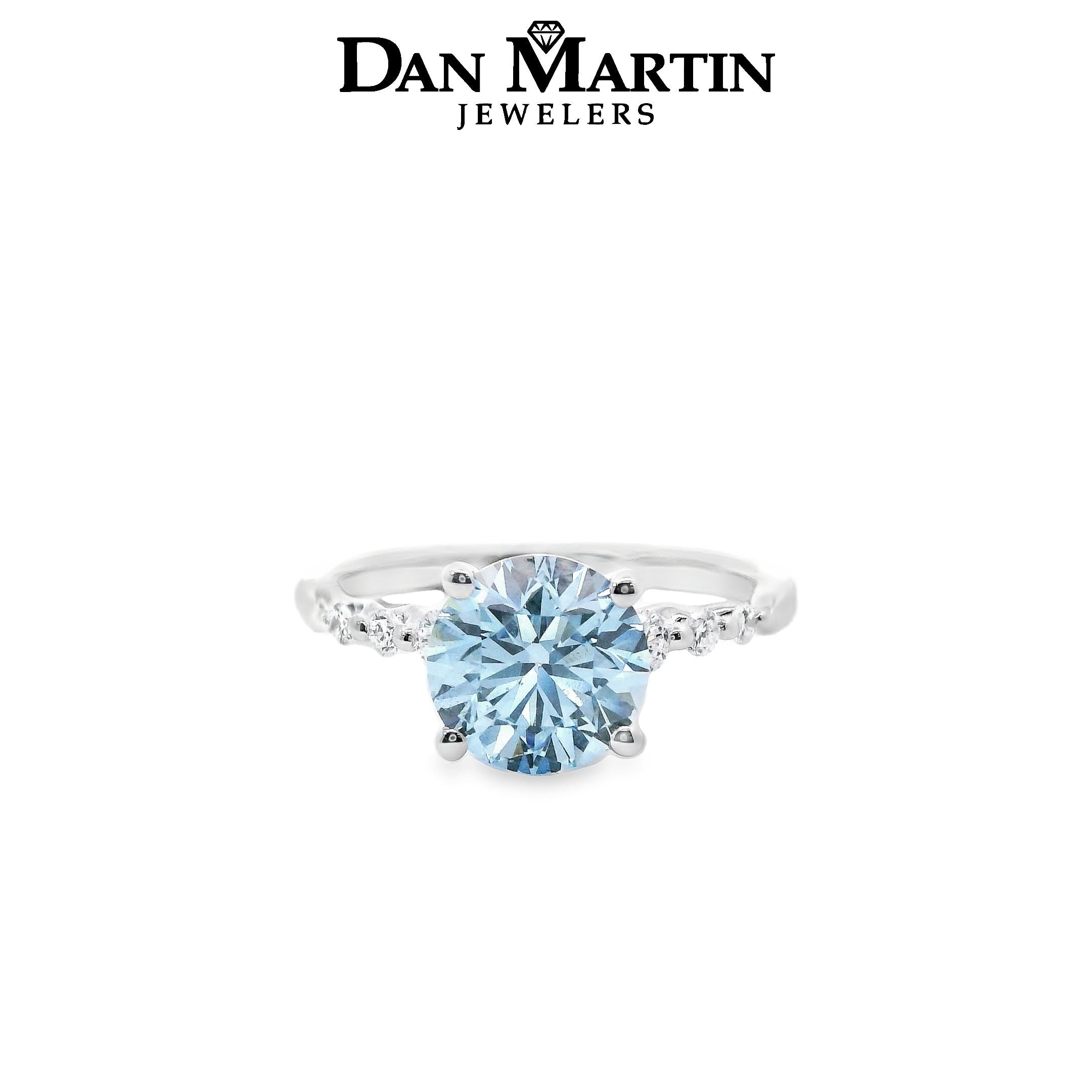 14K White Gold 2.15ct Blue Lab-grown Diamond Engagement Ring