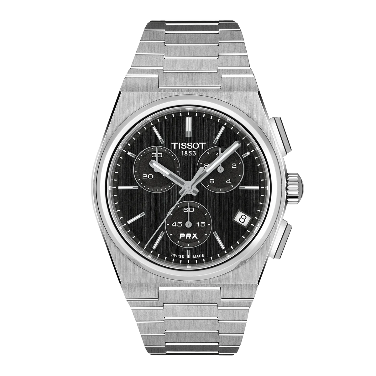 Tissot PRX 41mm Men's Swiss Quartz Chronograph PowerDrive Black Dial Watch